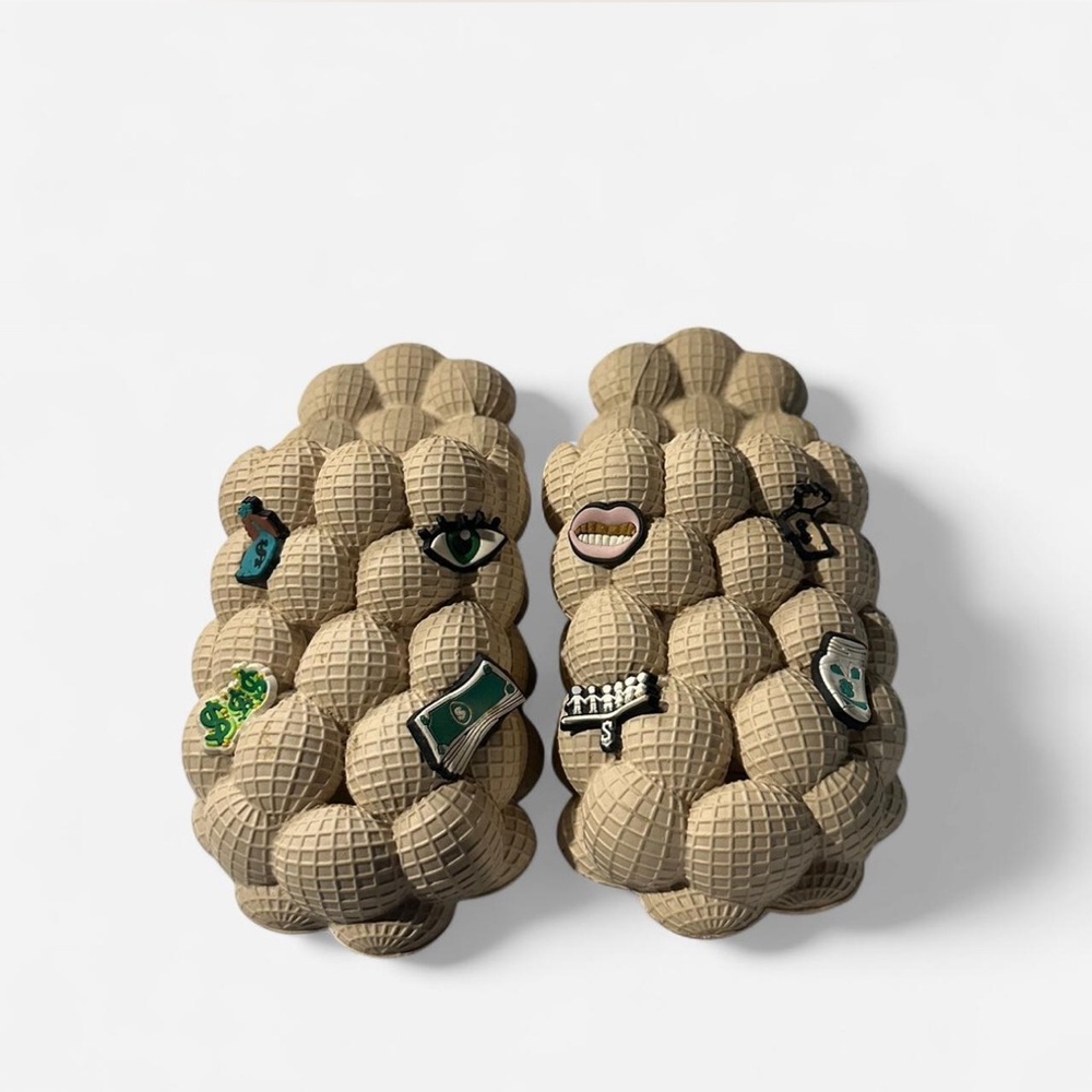 Beige Bubble Slides with Croc Charms